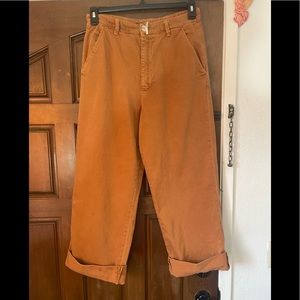 FREE PEOPLE burnt orange 100% cotton wide leg mom jeans
